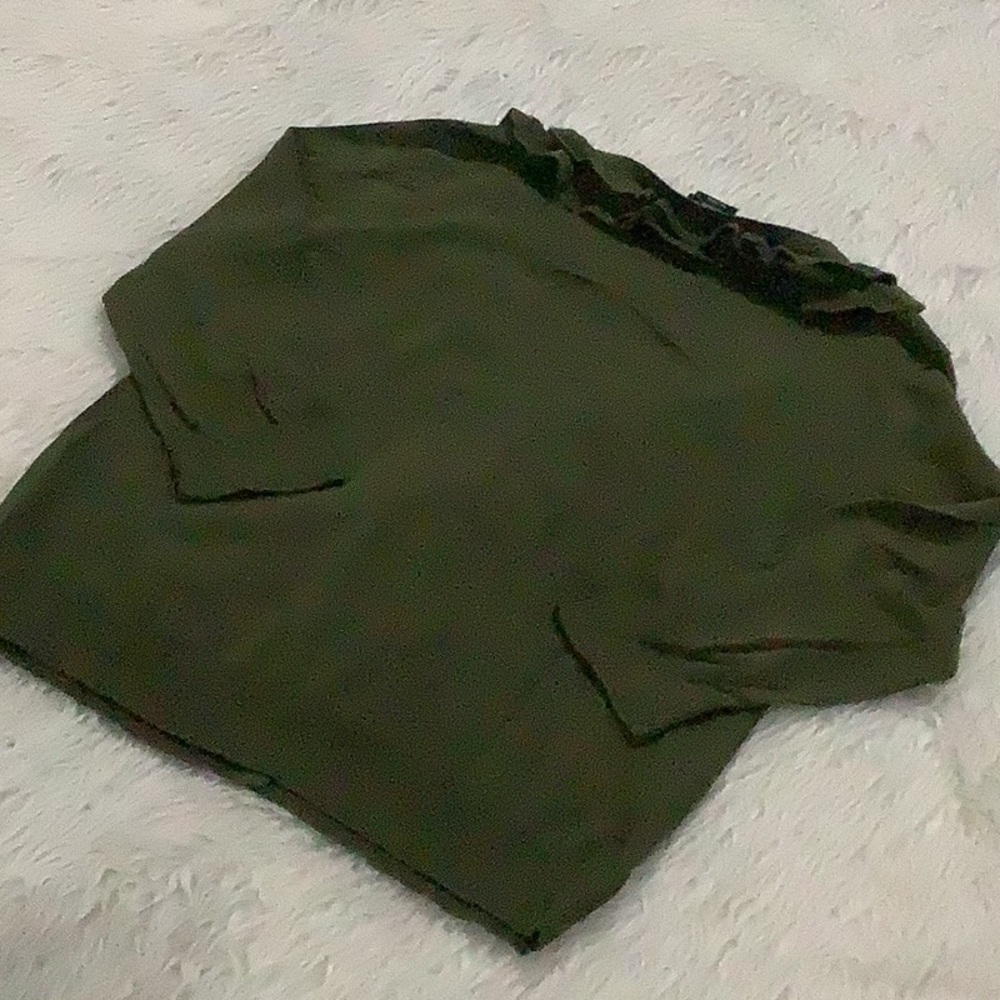 Talbots Green Ruffle Front Button Front 3/4 Sleev… - image 7